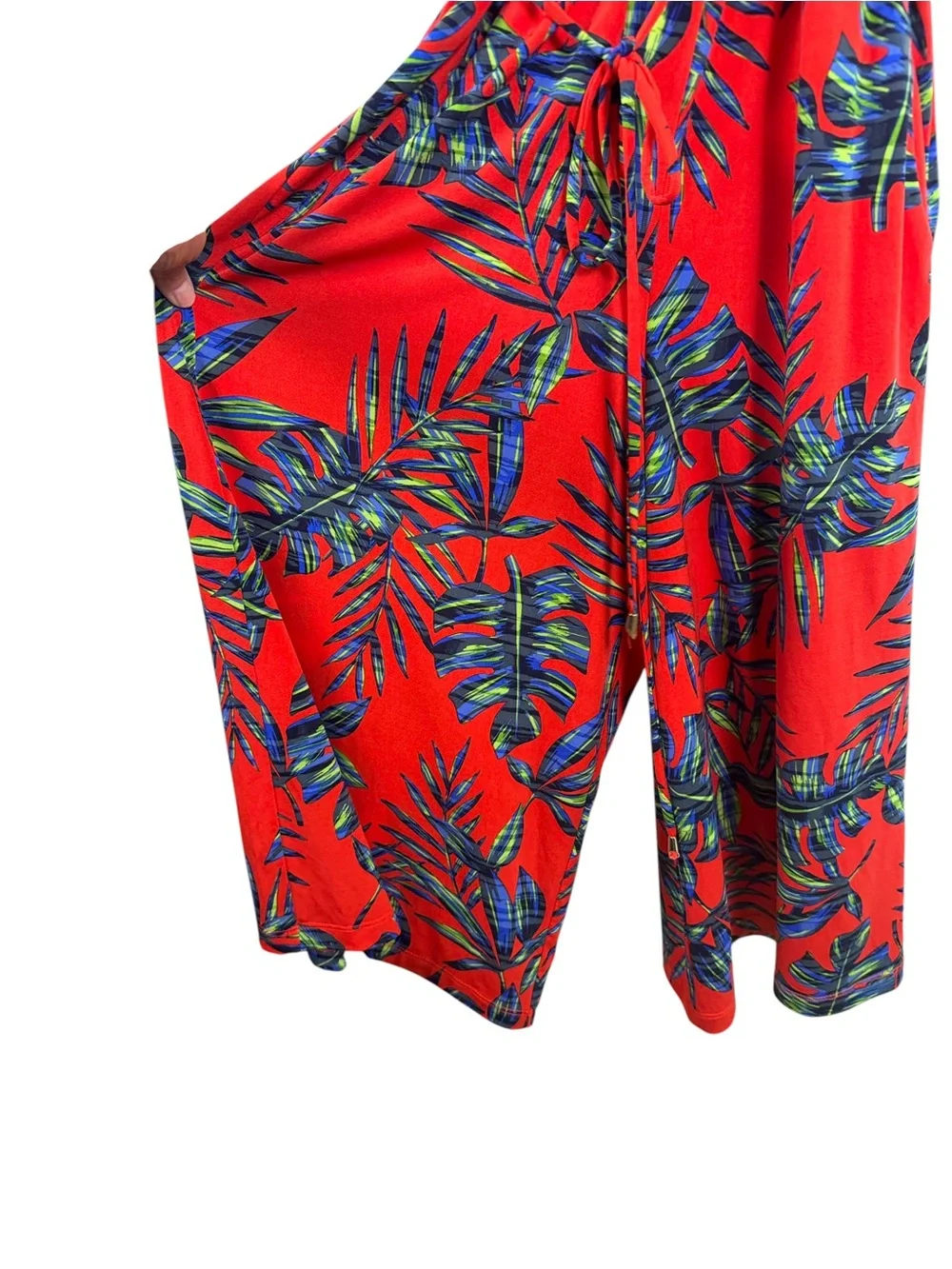 London Times Tropical Palm Print Halter Jumpsuit Red Blue Green Size 8